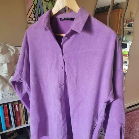 ZARA Tops - Oversized Lavender Corduroy Button Down